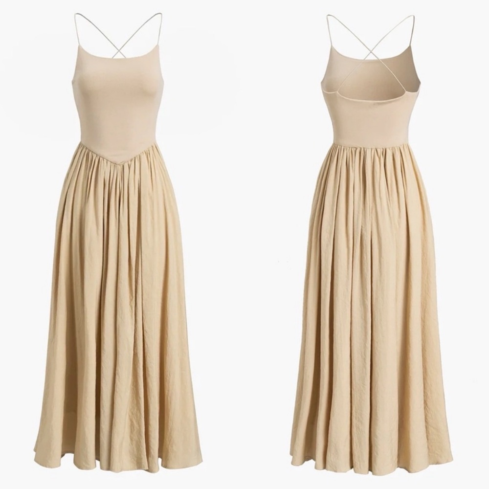 Commense Open Back Midi Tank Dress Apricot Beige - Picture 13 of 13